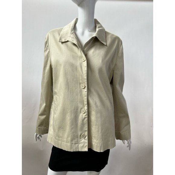 Gap Womens Jacket Coat Beige Cotton Blend Button Stretch Collar Pockets Lined 10 - Picture 1 of 12